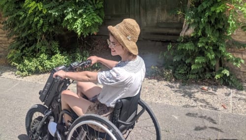 Grace in her wheelchair